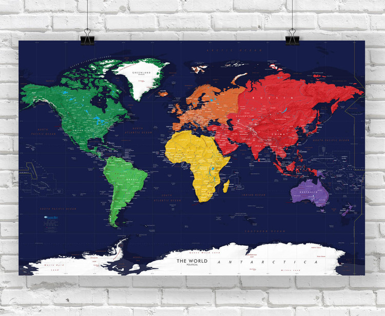 Dark Oceans Simple Labeling - World Map Poster, image 1, World Maps Online