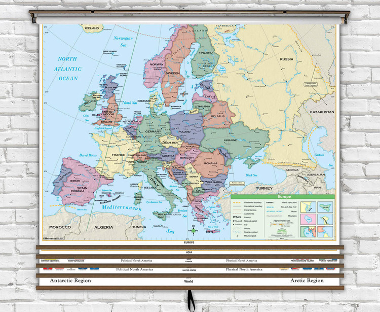 Custom Classroom Map Set Bundle - Essential Series Spring Roller Combo up to 8 Maps on Single Spring Roller, image 1, World Maps Online
