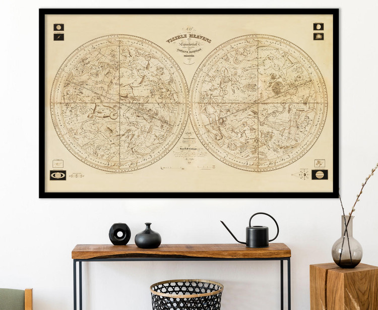 Vintage 1840 Celestial Spheres "Map of the Visible Heavens" - Antique Constellation Astronomy Chart, image 1, World Maps Online