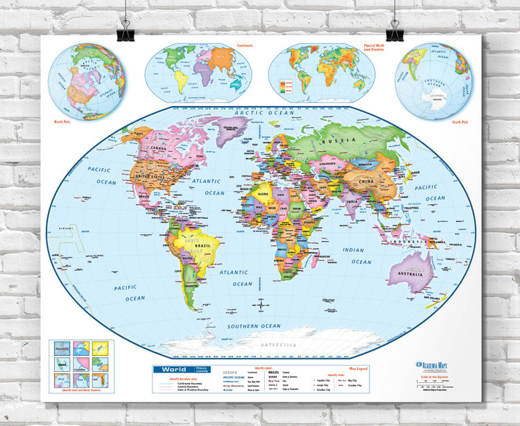 World Classroom Wall Maps - Laminated, Paper Posters, Wood Rails, Wall ...