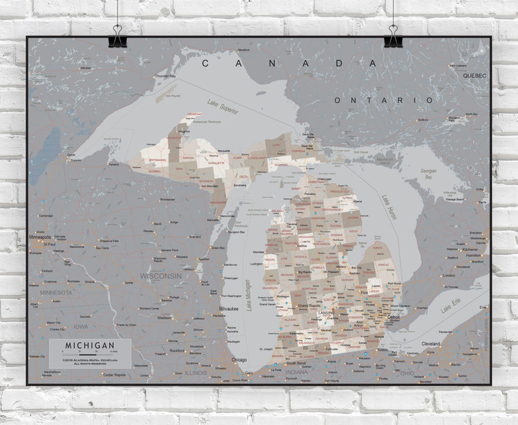 Michigan Wall Map - Executive, image 1, World Maps Online