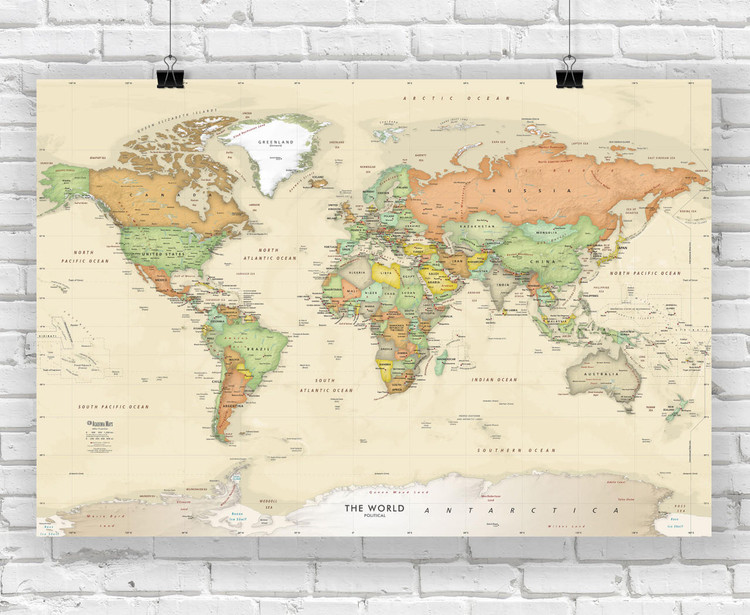 Antique Oceans Political World Wall Map, image 1, World Maps Online