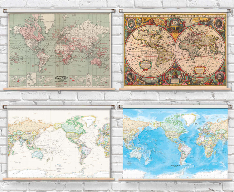 Custom Spring Roller Map Mounting - World Maps Online