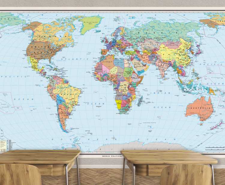 Klett Advanced World Political Classroom Map Removable Wallpaper Mural in Room