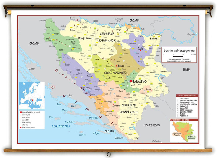 Bosnia & Herzegovina Political Educational Map from Academia Maps, image 1, World Maps Online