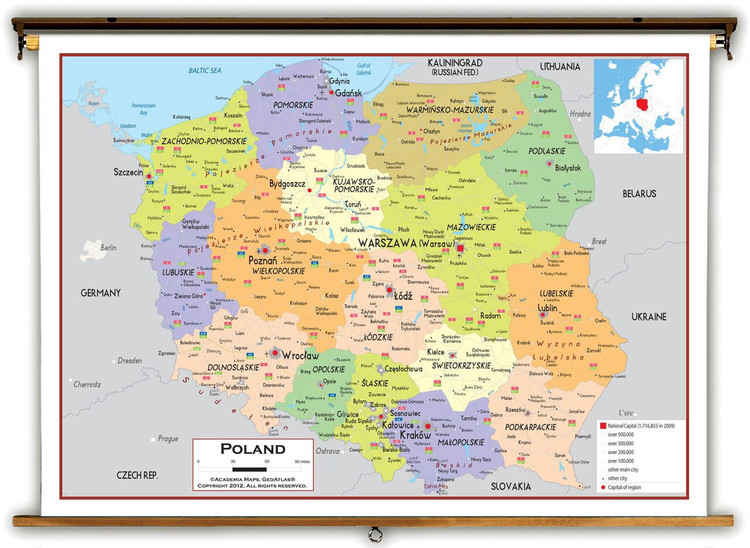 Poland Political Educational Map from Academia Maps, image 1, World Maps Online