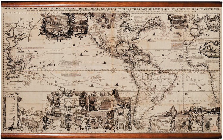 Historic Map - The Americas - 1719 - Fabric Giclee Print Wall Map Mural, image 1, World Maps Online