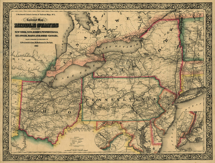 Historic Railroad Map of the Middle States - 1865, image 1, World Maps Online