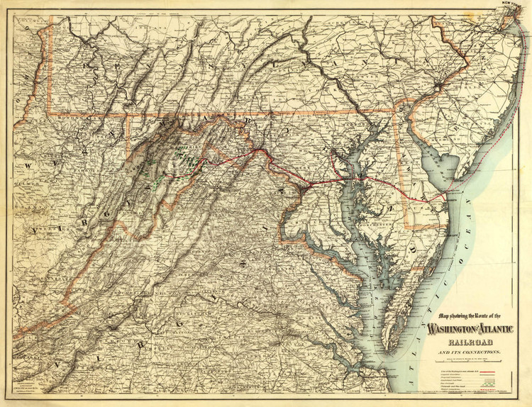 Historic Railroad Map of Pennsylvania, Virginia, Maryland and Delaware - 1883, image 1, World Maps Online
