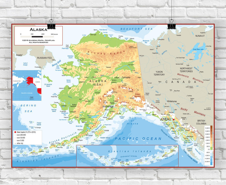 Alaska Wall Map - Physical, image 1, World Maps Online