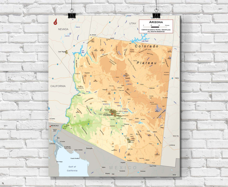 Arizona Wall Map - Physical Topography, World Maps Online