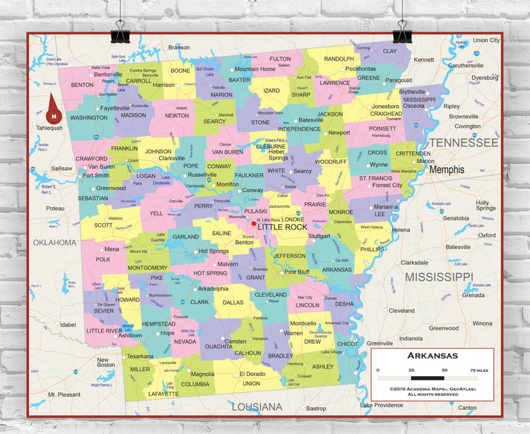 Arkansas Wall Map - Political, image 1, World Maps Online