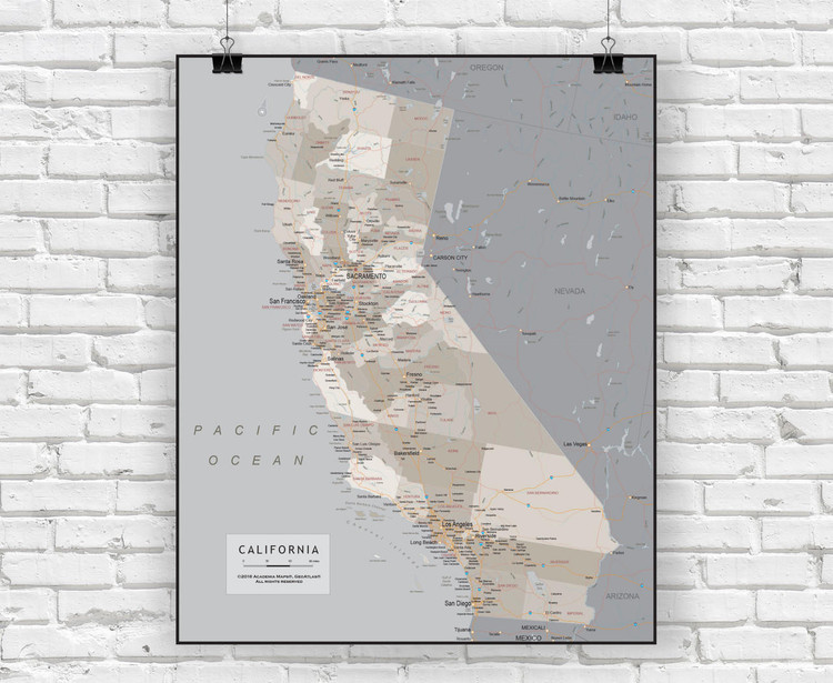 California Wall Map - Executive, image 1, World Maps Online