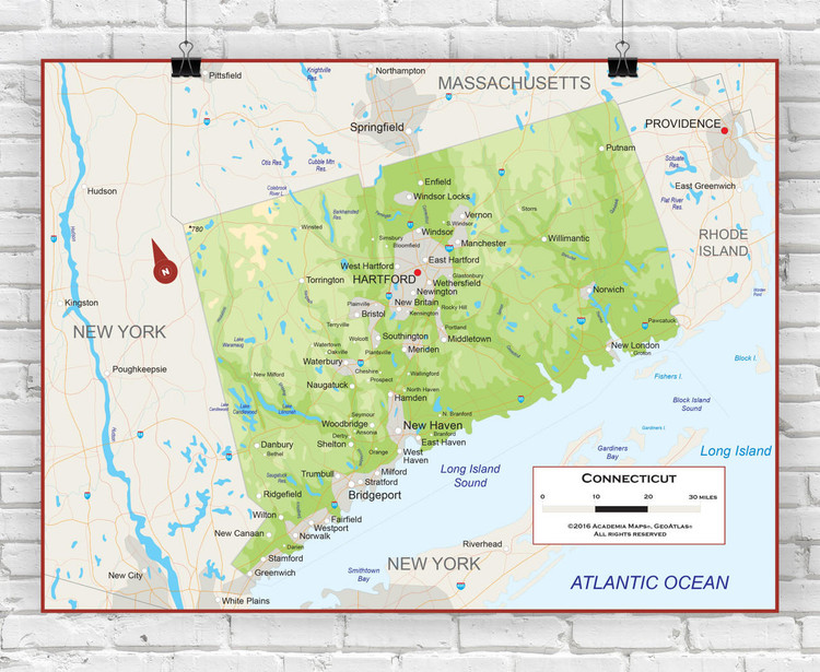 Connecticut Wall Map - Physical, image 1, World Maps Online