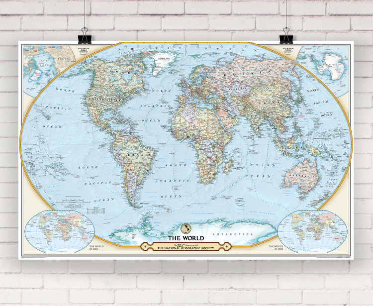 World Map Framed National Geographic Modern World Wall Map - 36.25x24 ...