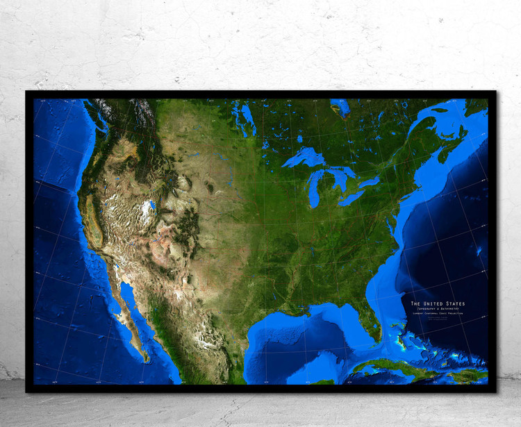 United States Satellite Image Map - Topography & Bathymetry, image 1, World Maps Online