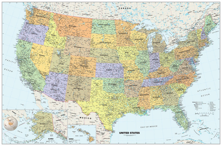 Classic United States Wall Map, image 1, World Maps Online
