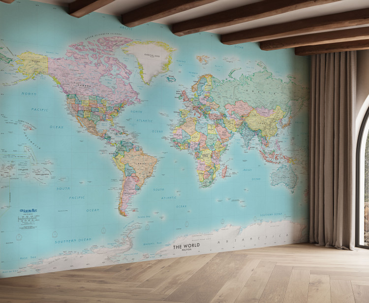 Detailed Turquoise Ocean World Political Map Wall Mural | World