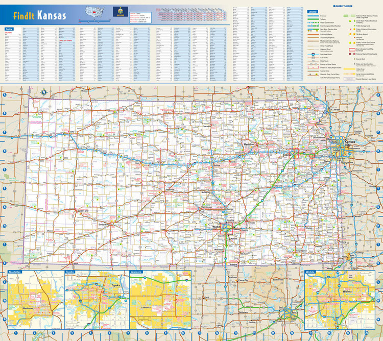 Kansas Reference Wall Map, image 1, World Maps Online