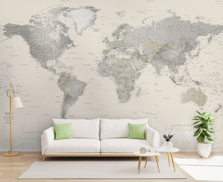 Neutral Tones World Political Map Mural, Room, World Maps Online