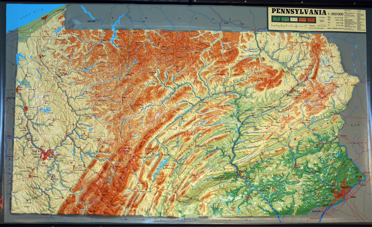 Pennsylvania Large Extreme Raised Relief Map, image 1, World Maps Online