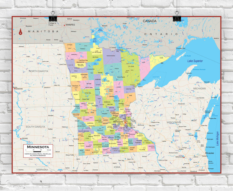 Minnesota Wall Map - Political, image 1, World Maps Online