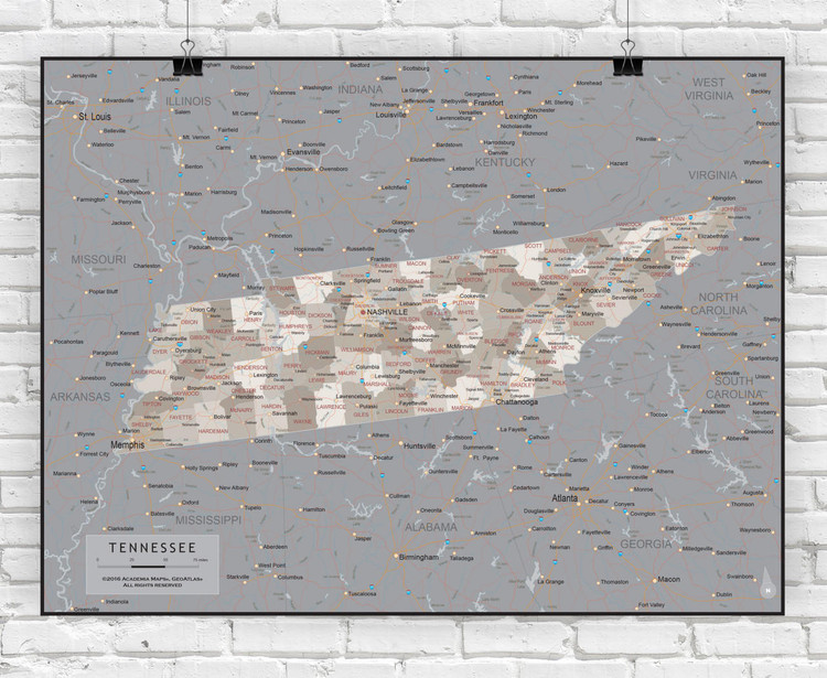 Tennessee Wall Map - Executive, image 1, World Maps Online