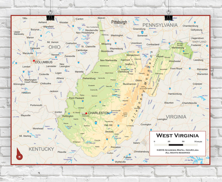 West Virginia Wall Map Physical World Maps Online   West Virginia State Physical Wall Map  29565  73931.1682634131 