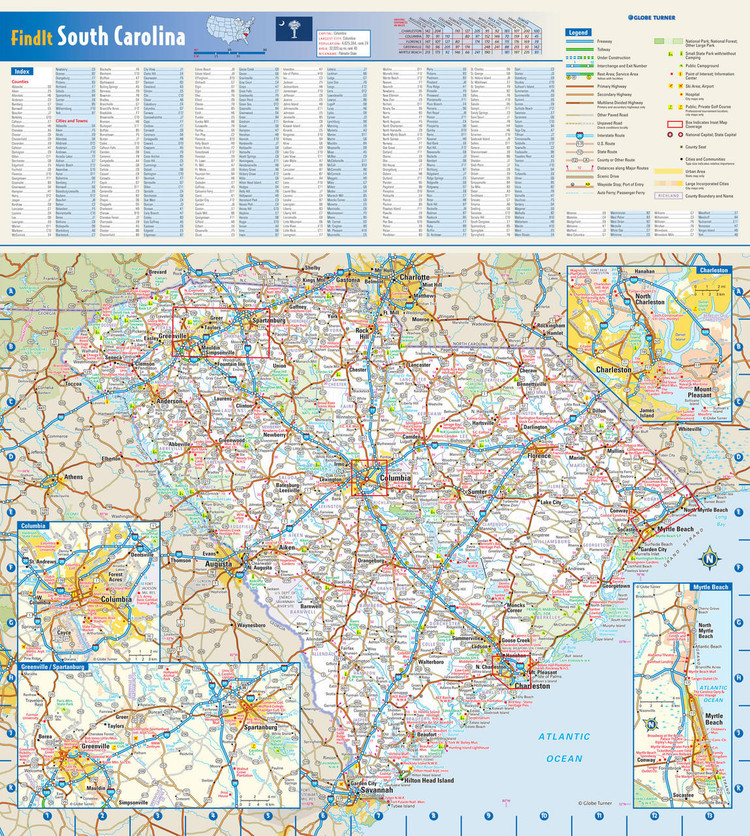 South Carolina Reference Wall Map, image 1, World Maps Online
