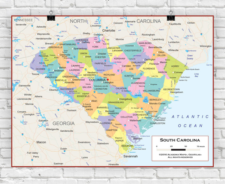 South Carolina Wall Map - Political, image 1, World Maps Online