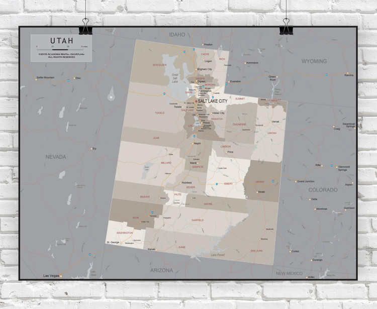 Utah Wall Map - Executive, image 1, World Maps Online