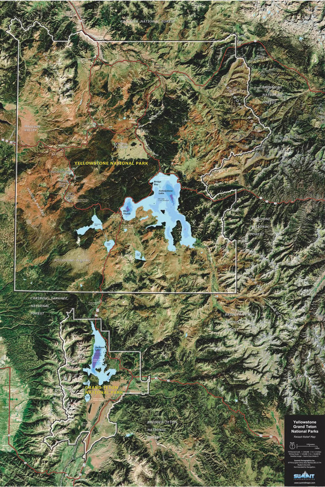 Yellowstone National Park Satellite Image Raised Relief Map, image 1, World Maps Online