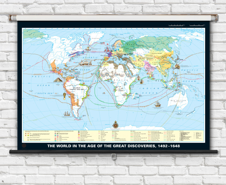 The World in the Age of Great Discoveries 1492-1648 - 74" x 50" History Map on Spring Roller from Klett-Perthes