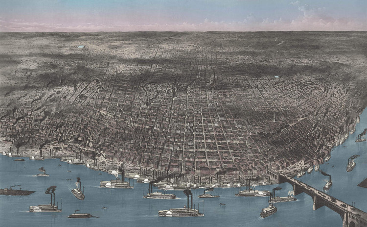 St. Louis 1874 Panorama - B&W w/ Blue Water, image 1, World Maps Online