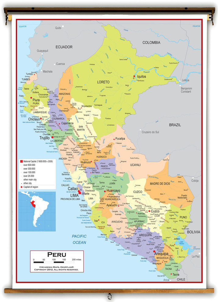 Peru Political Educational Wall Map from Academia Maps, image 1, World Maps Online