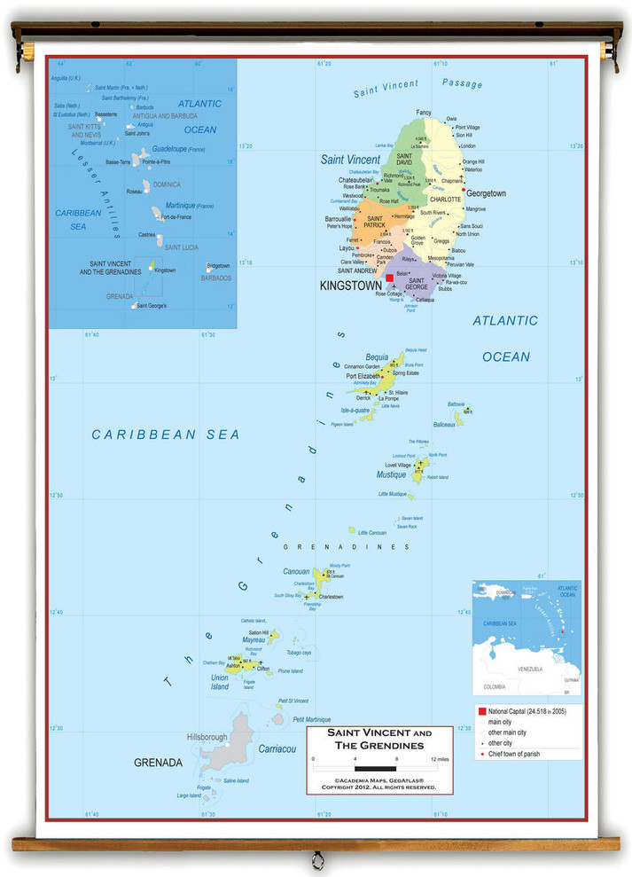 Saint Vincent and The Grenadines Political Wall Map from Academia, image 1, World Maps Online