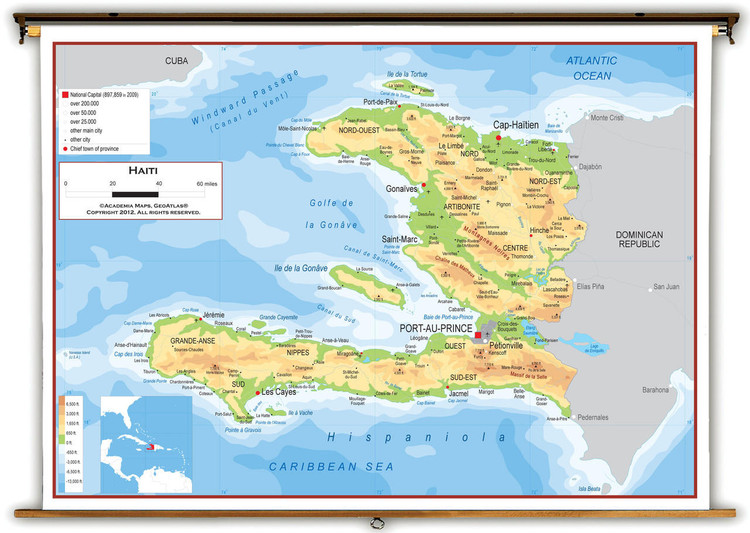 Haiti Physical Educational Wall Map from Academia Maps, image 1, World Maps Online