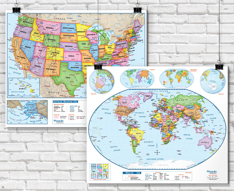 Primary Learning U.S. & World Classroom Wall Map Set, World Maps Online