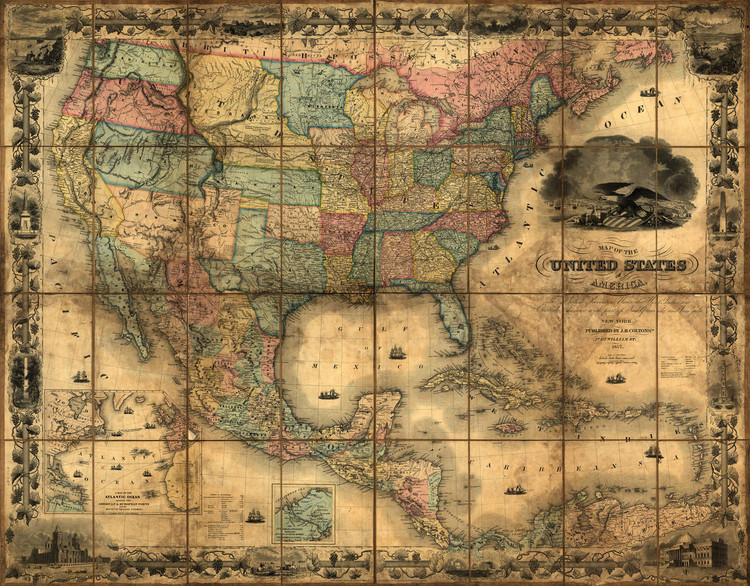 United States & Mexico 1857 - Wall Map Mural, image 1, World Maps Online