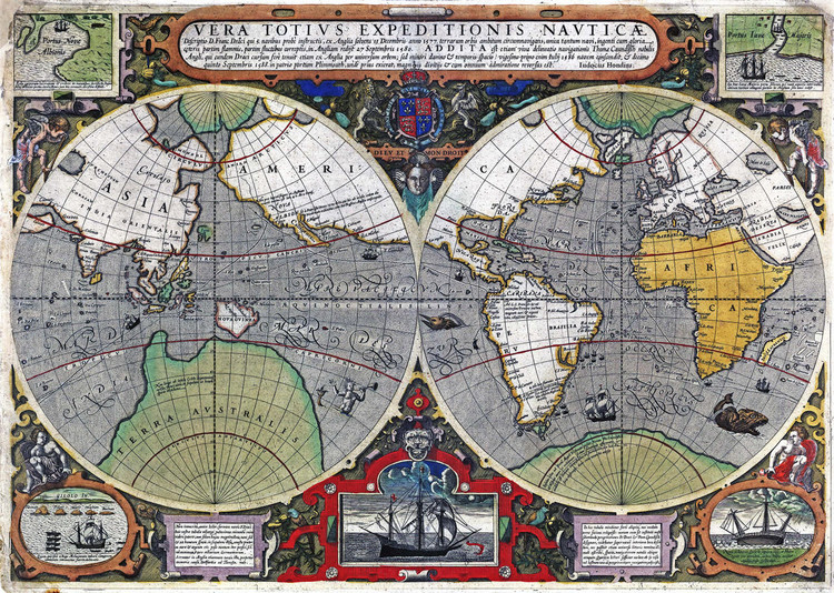World - 1595 Wall Map Mural by Jodocus Hondius, image 1, World Maps Online