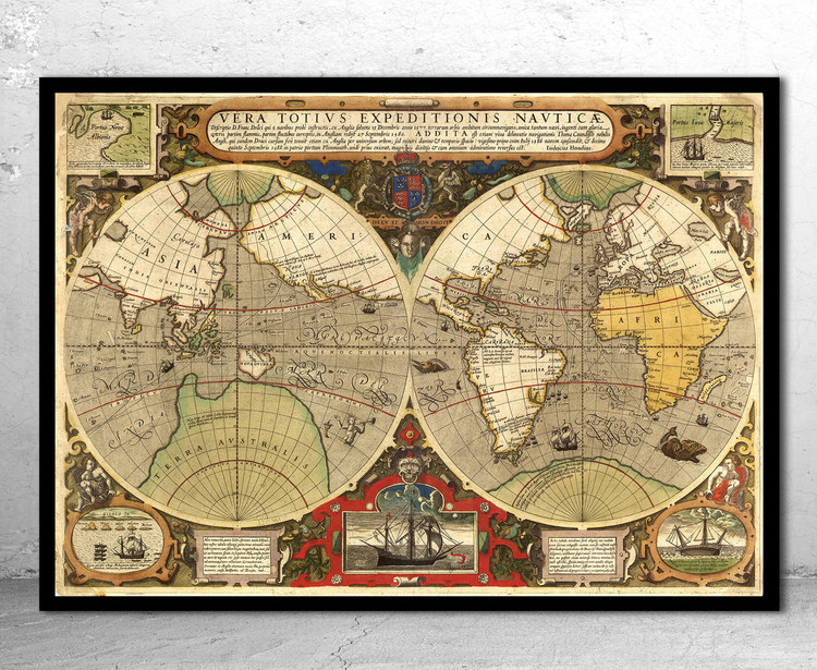 Historic Map - World - 1595 - Jodocus Hondius, image 1, World Maps Online