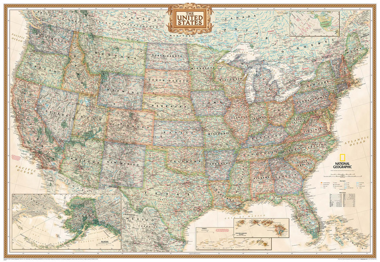 National Geographic United States Executive Wall Map, image 1, World Maps Online