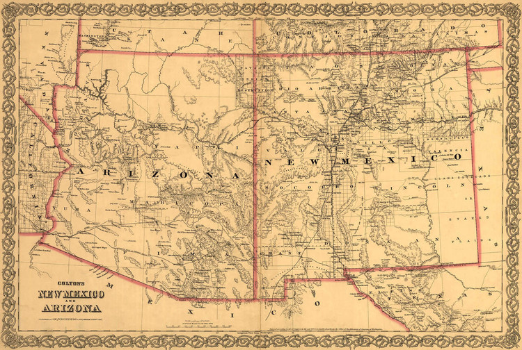 Historic Railroad Map of Arizona and New Mexico - 1873, image 1, World Maps Online