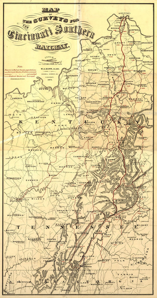Historic Railroad Map of Kentucky & Tennessee- 1873, image 1, World Maps Online