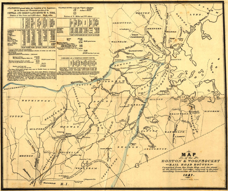 Historic Railroad Map of Massachusetts - 1847, image 1, World Maps Online