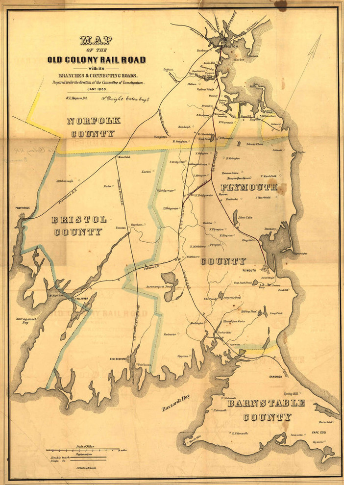 Historic Railroad Map of Massachusetts - 1850, image 1, World Maps Online
