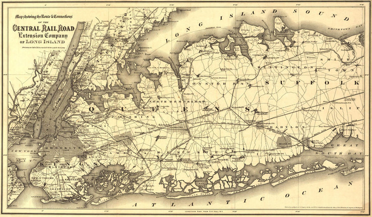 Historic Railroad Map of New York - Long Island Central Railroad - 1873, image 1, World Maps Online