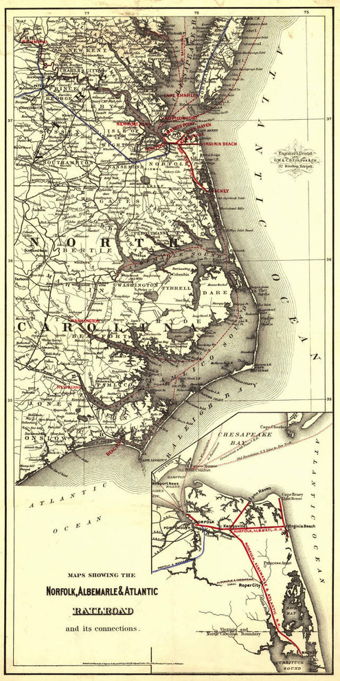 Historic Railroad Map of North Carolina & Virginia - 1891, image 1, World Maps Online