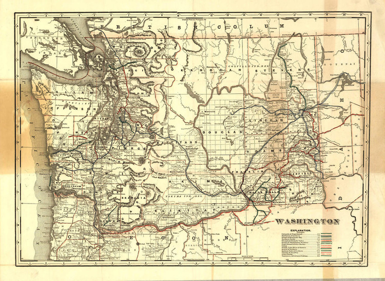 Historic Map - Washington State - Railroad Map - 1896, image 1, World Maps Online