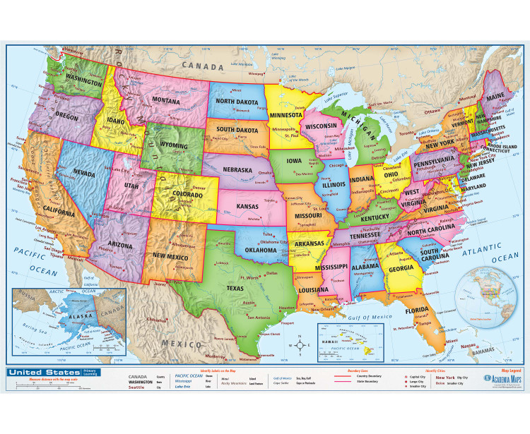 Primary Learning United States Classroom Map Wall Mural | World Maps Online